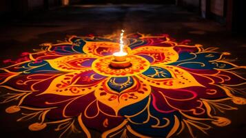 AI generated Rangoli design enhancing the diwali decor photo