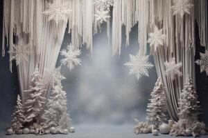 AI generated Stage decorated with snowflakes photo