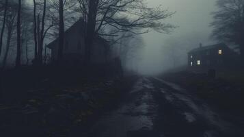 AI generated Eerie and moody fog enveloping an eerie location photo