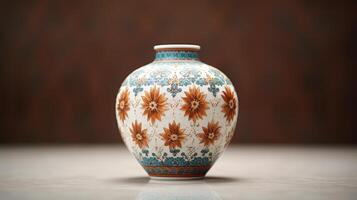 AI generated A ceramic vase adorned with intricate patterns photo