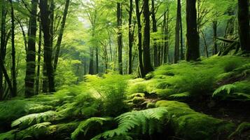 AI generated The lush greenery of a fern covered forest photo