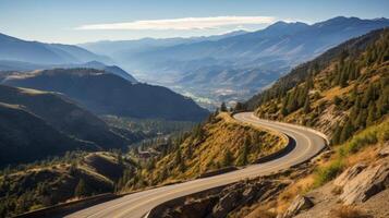 AI generated A mountain road with sweeping views of valleys photo