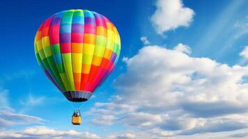 ai generado un color arcoiris caliente aire globo en vuelo foto