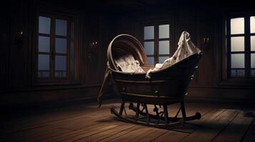 AI generated A haunted rocking crib moving on its own photo
