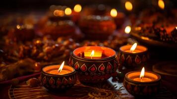 ai generado diwali decoraciones con intrincado diseños foto