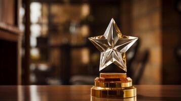 ai generado un trofeo con un en forma de estrella sombrero de copa y brillantez foto