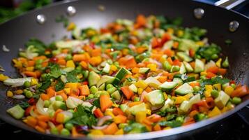 AI generated Toss of chopped vegetables in a pan photo