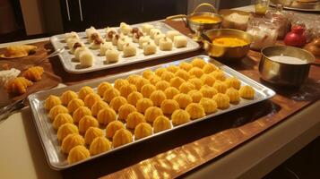 AI generated Diwali sweets being prepared at home photo