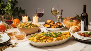 AI generated A rosh hashanah menu featuring a variety of dishes photo