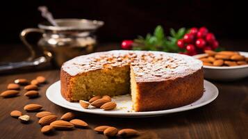 AI generated A delicious honey and almond cake, a holiday delicacy photo