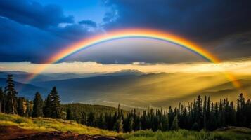 ai generado el temor inspirador belleza de un doble arco iris foto