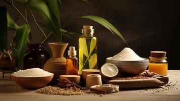 AI generated Ayurvedic skincare routine with natural products photo