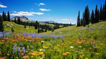 AI generated A peaceful meadow filled with wildflowers photo