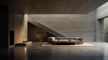AI generated A minimalist interior design within a contemplative brutalist space photo