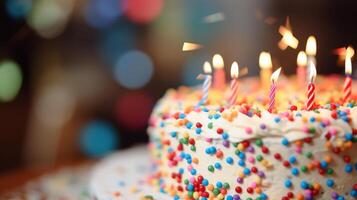 AI generated Closeup of confetti on a cake for a birthday celebration photo