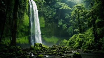 AI generated A majestic waterfall in a lush, green jungle photo