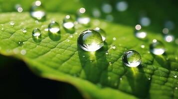 AI generated Mesmerizing hyper zoom into a droplet on a leaf's edge photo