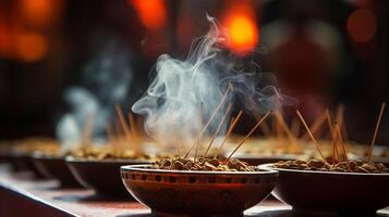 AI generated A closeup of incense burning during a zen ritual photo