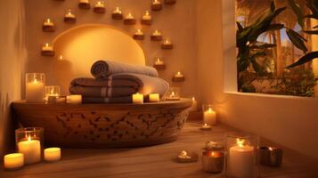 AI generated A serene ayurvedic spa with candles and natural decor photo