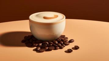 AI generated A coffee bean sinking into a cup of cappuccino photo