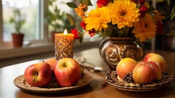 AI generated Rosh hashanah themed decorations adorning a home photo