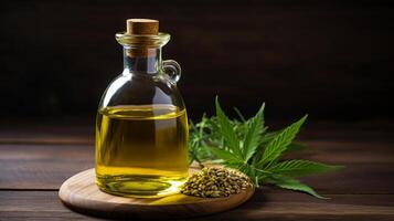 AI generated Cannabisinfused cooking oil in a glass bottle photo