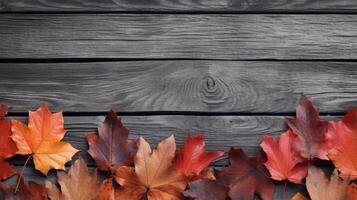 AI generated Leaves on an old wooden board photo