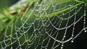 AI generated A closeup of a spiderweb adorned with dewdrops photo