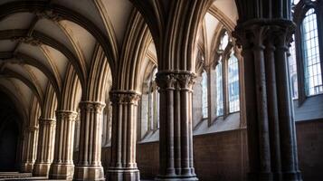 ai generado florido arcos en un histórico catedral foto