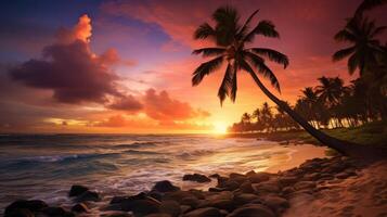 AI generated A tropical beach at sunset with vibrant colors photo