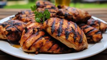 ai generado plato de A la parrilla pollo con parrilla marcas foto