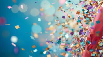 AI generated Closeup of confetti caught in a joyful celebration photo