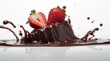 AI generated A chocolate covered strawberry diving into melted chocolate photo