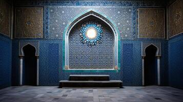 AI generated A beautifully decorated mihrab prayer niche in a mosque photo