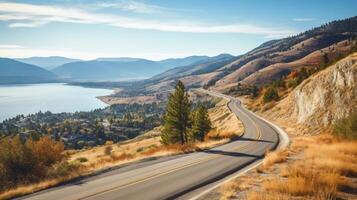 ai generado un devanado montaña la carretera con escénico puntos de vista foto