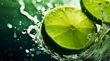 AI generated A slice of lime creating a zesty splash in a tropical punch photo