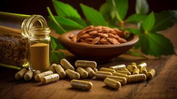 AI generated Ayurvedic herbal supplements and vitamins photo