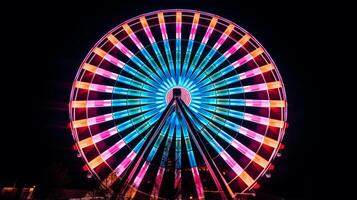 AI generated A vibrant ferris wheel lighting up the night photo