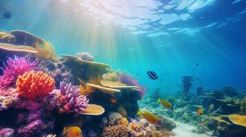 ai generado un submarino coral arrecife para un acuático temática vídeo llamada foto