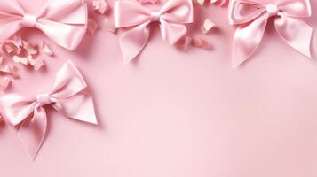 AI generated A girly pink background with bows and ribbons photo