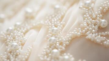 AI generated A macro shot of intricate beading on a wedding dress photo