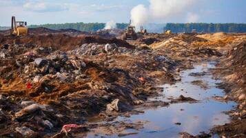 ai generado suelo contaminación causado por el incorrecto disposición de peligroso residuos foto