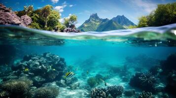 AI generated Clear ocean waters revealing the vibrant underwater world below photo