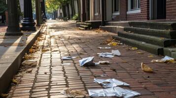 AI generated Littered sidewalks with paper and cardboard photo