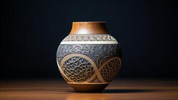 AI generated A ceramic vase adorned with intricate patterns photo