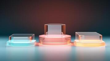 AI generated 3d podiums with translucent elements photo