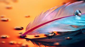 AI generated Hyper zoom macro shot of a water droplet on a feather photo