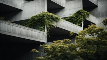 AI generated A striking contrast between brutalist geometry and nature photo