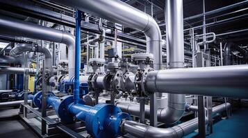 AI generated Industrial plant with intricate piping systems photo