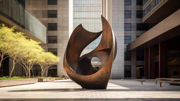 AI generated A modern sculpture integrated seamlessly with brutalist surroundings photo